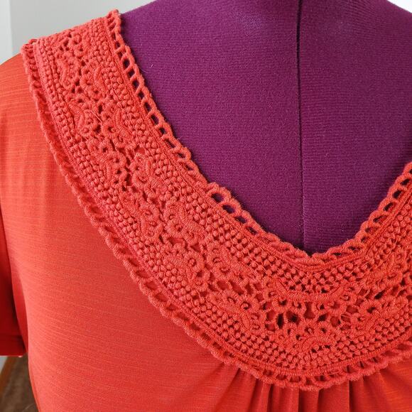 East 5th Lace V-neck Orange Blouse XL y2k business casual short sleeve polyblend - Picture 6 of 13